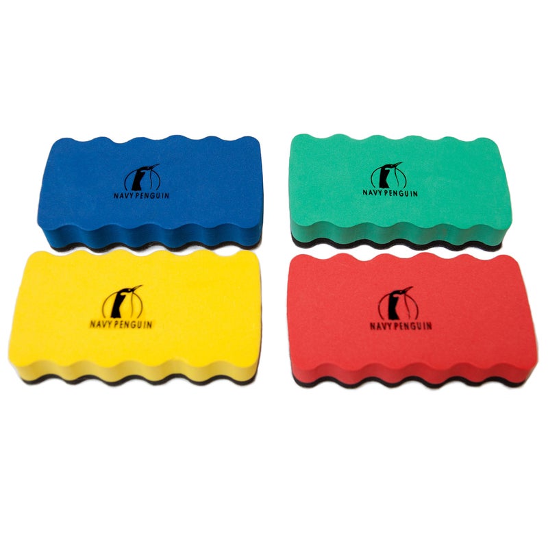Navy Penguin Magnetic Whiteboard Eraser Set - 4 Color Pack - Erasers for Dry Erase Pens and Markers - Strong Magnet Sticks to Metal Dry Wipe White Boards - Cleaner for Home  School and Office - Image 3